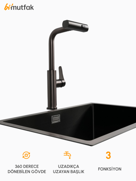 EVIA Döner Başlıklı 3 Fonksiyonlu Uzayabilen Batarya - Gun Gray