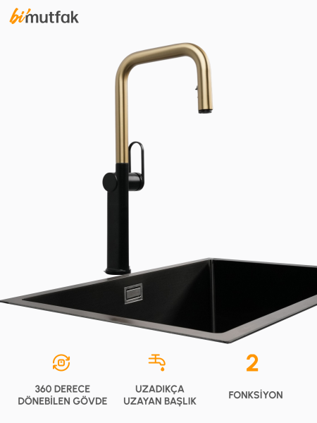 VELTO Çift Akışlı Gizli Spiralli Batarya Altın-Siyah