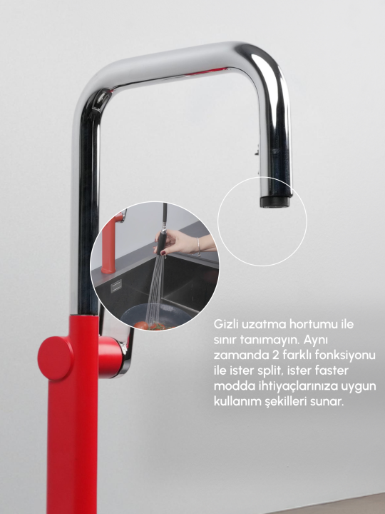 VELTO Çift Akışlı Gizli Spiralli Batarya Gümüş-Kırmızı