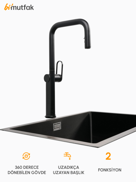 VELTO Çift Akışlı Gizli Spiralli Batarya - Siyah