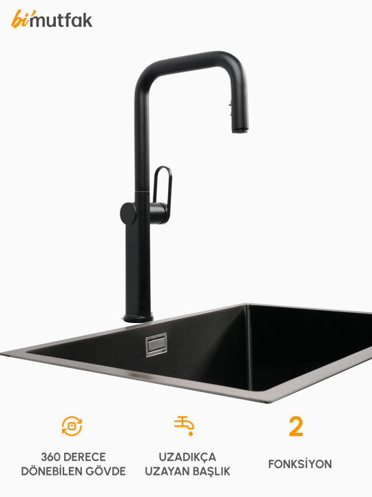 VELTO Çift Akışlı Gizli Spiralli Batarya - Siyah