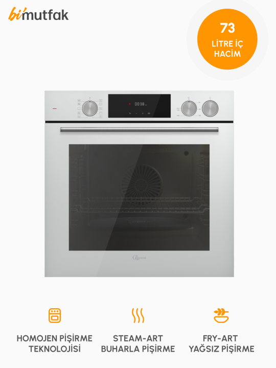 Azure Serisi Ankastre 60cm Fırın - Fry-Art ve Steam-Art - Beyaz