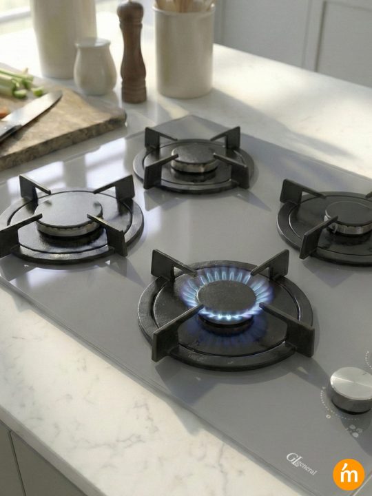 Bask 60cm Emaye Izgaralı 4 Gözlü Cam Ocak - Pure Grey