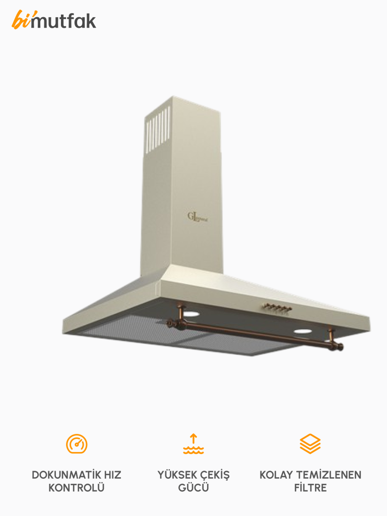 Rustic 650m3 Çekiş Güçlü 60cm Ankastre Davlumbaz - Krem