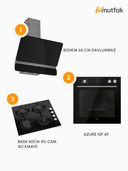 Azure Bohem Bask Ankastre Mutfak Seti - Siyah