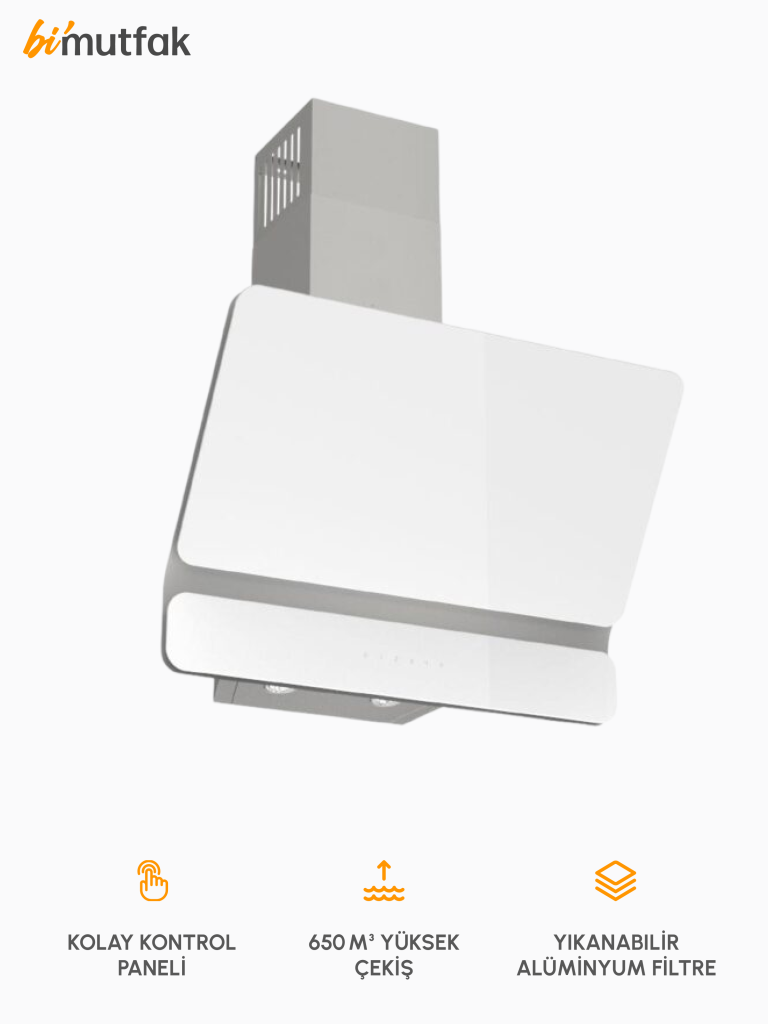 Bohem 650m3 Çekiş Güçlü 60cm Ankastre Davlumbaz - Beyaz