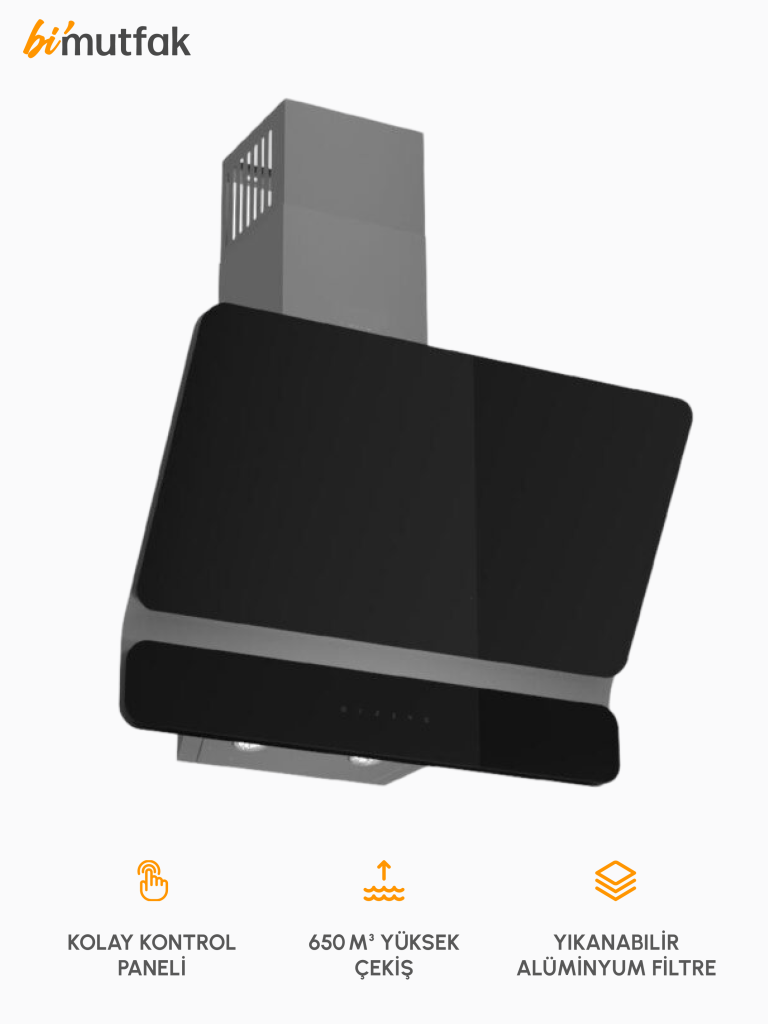 Bohem 650m3 Çekiş Güçlü 60cm Ankastre Davlumbaz - Siyah