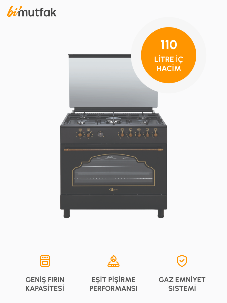 Desire 90cm 110 Litre İç Hacimli Rustic Kuzine Fırın - Siyah