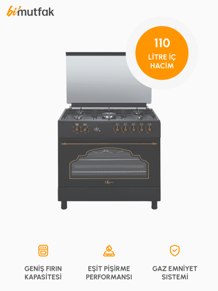 Desire 90cm 110 Litre İç Hacimli Rustic Kuzine Fırın - Siyah