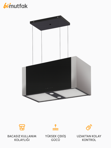 Elegance 800m3 Çekiş Güçlü 70cm Ada Davlumbaz - Inox