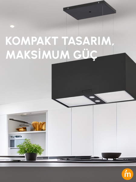 Elegance 800m3 Çekiş Güçlü 70cm Ada Davlumbaz - Siyah