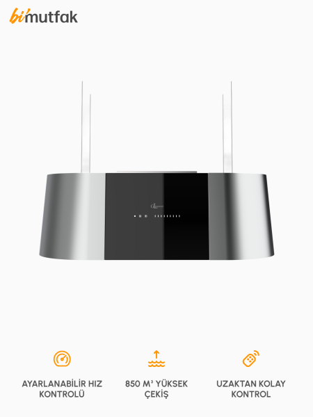 Rituel 850m3 Çekiş Güçlü 90cm Ada Davlumbaz - Siyah