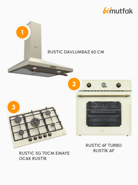 Rustic 60cm Ankastre Mutfak Seti - Krem