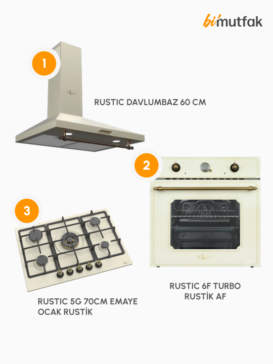 Rustic 60cm Ankastre Mutfak Seti - Krem