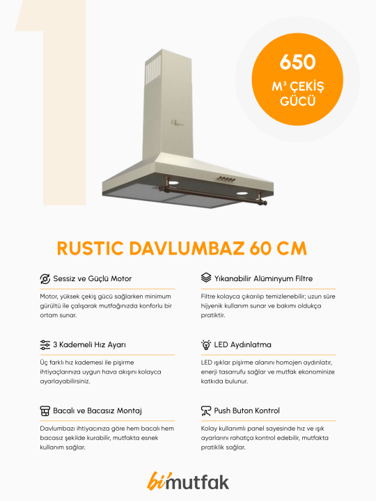 Rustic 60cm Ankastre Mutfak Seti - Krem