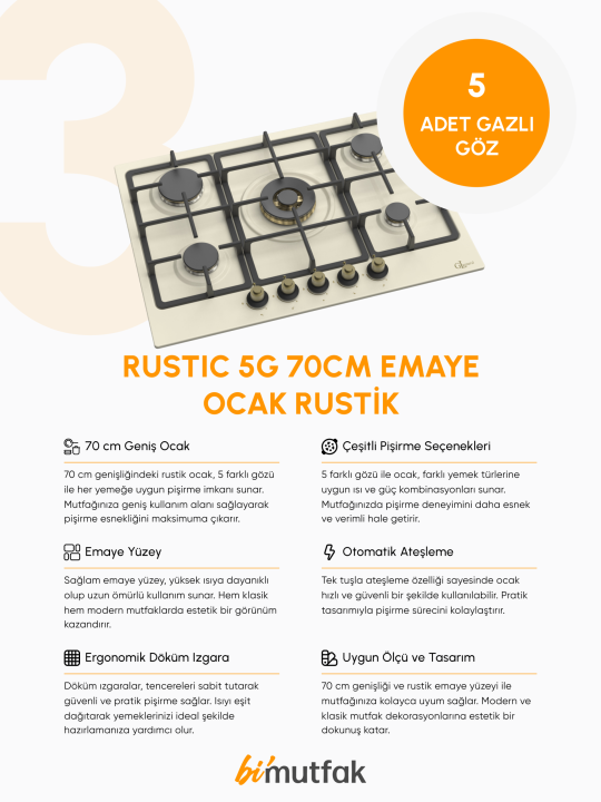 Rustic 60cm Ankastre Mutfak Seti - Krem