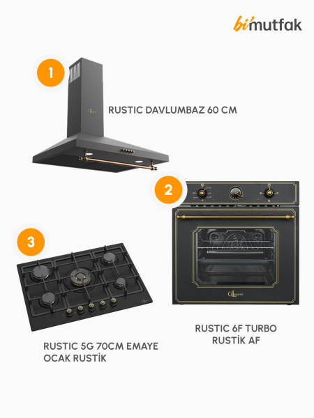 Rustic 60cm Ankastre Mutfak Seti - Siyah