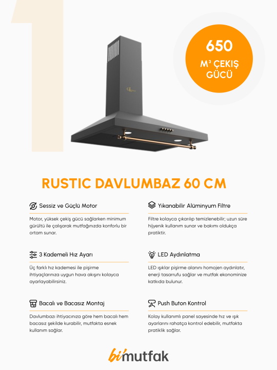 Rustic 60cm Ankastre Mutfak Seti - Siyah