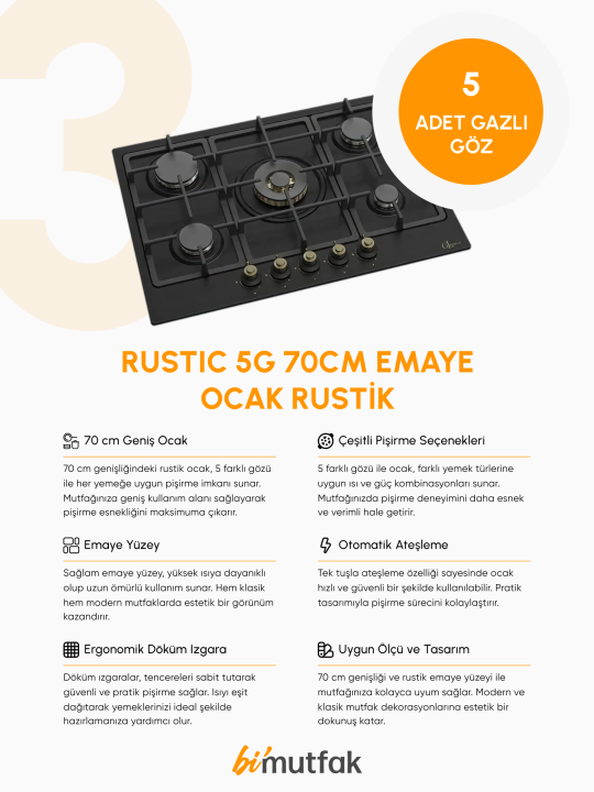 Rustic 60cm Ankastre Mutfak Seti - Siyah